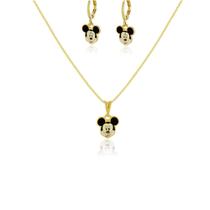 Conjunto Brinco + Colar Infantil Mickey Banhado A Ouro 18k