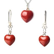 Conjunto Brinco Colar NLux Coração Jaspe Vermelho Prata 950