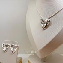 Conjunto brinco + colar organico retangular banhado em prata 925