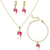 Conjunto Brinco +colar+ Pulseira Barbie Banhado A Ouro 18k