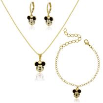 Conjunto Brinco +colar+ Pulseira Michey Banhado a Ouro 18k