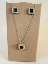 Conjunto brinco cristal esmeralda zirconia branca moldura cravacao invisivel verde Conjunto brinco cristal esmeralda zirconia branca moldura cravacao invisivel verde