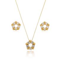 Conjunto Brinco e Colar 45 cm Banhado a Ouro 18k Flôr