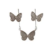 Conjunto Brinco e Colar Borboleta Com Zircônias - Banho de Ródio