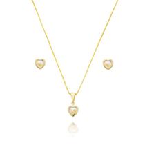 Conjunto Brinco e Colar Coração Banho de Ouro 18k Pequeno
