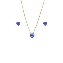Conjunto Brinco e Colar Coração com Pedras Azul Sem Joia Banhado Ouro 18k Conjunto Brinco e Colar Coração com Pedras Azul Sem Joia Banhado Ouro 18k