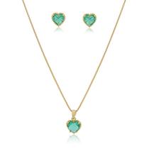 Conjunto Brinco e Colar Coracao com Pedras de Zircônias Banhado Ouro 18k
