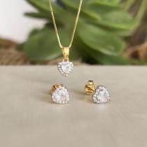 Conjunto Brinco e Colar Coração Cravejado 358.4954 BANHADO A OURO
