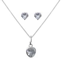 Conjunto Brinco e Colar Coracão de Zirconia Prata 925