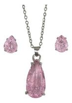 Conjunto Brinco E Colar Cordão Feminino Gota Rosa Fusion