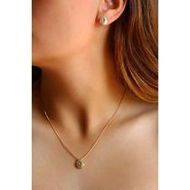 Conjunto Brinco e Colar de Gota Verde Agua Semi Joia Banhado Ouro 18k