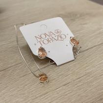 Conjunto brinco e colar gota 7x10 facetada light peach prata Conjunto brinco e colar gota 7x10 facetada light peach prata