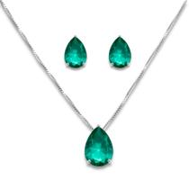Conjunto Brinco e Colar Gota Verde Turmalina Banhado a Prata