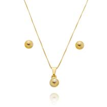 Conjunto Brinco e Colar Kit Bolinhas Dourada Banho Ouro 18k