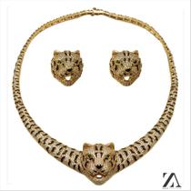 Conjunto Brinco e Colar Onça em Micro Zircônia