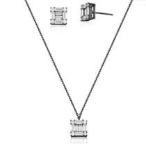 Conjunto Brinco E Colar Pingente Quadrado