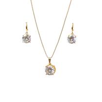 Conjunto Brinco e Colar Redondos de Pedras de Cristal Banhado Ouro 18k