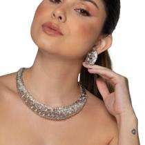 Conjunto brinco e colar zircônia banhado em ródio branco