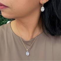 Conjunto Brinco E Colar Zirconia Folheado A Ouro - FAMA FOLHEADOS