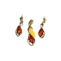 Conjunto Brinco e Pingente Ambar Báltico Gatria