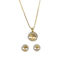 Conjunto brinco e pingente árvore da vida banhado a ouro 58.4559