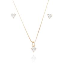 Conjunto brinco e pingente coração zircônia banhado a ouro 58.1056 Conjunto brinco e pingente coração zircônia banhado a ouro 58.1056
