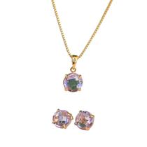 Conjunto brinco e pingente redondo pedra colorida banhado a ouro pedra ametista 58.1071 Conjunto brinco e pingente redondo pedra colorida banhado a ouro pedra ametista 58.1071