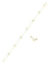Conjunto Brinco E Pulseira Bebê Infantil 3mm Em Ouro 18k-750 Conjunto Brinco E Pulseira Bebê Infantil 3mm Em Ouro 18k-750