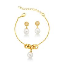 Conjunto brinco e pulseira pérola