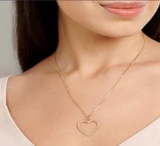 Conjunto Brinco Mais Pingente Coração Folheado a Ouro