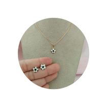 Conjunto Brinco + Pingente Bola futebol Do Brasil Banho de Ouro