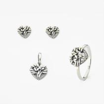 Conjunto Brinco Pingente E Anel Arvore Da Vida Com Zircônias Prata 925 Conjunto Brinco Pingente E Anel Arvore Da Vida Com Zircônias Prata 925
