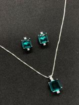 Conjunto brinco + pingente zirconias verde prata 0.925