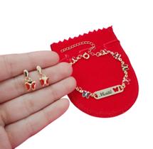 Conjunto Brinco + pulseira Infantil Borboleta Nome Banho Ouro Conjunto Brinco + pulseira Infantil Borboleta Nome Banho Ouro