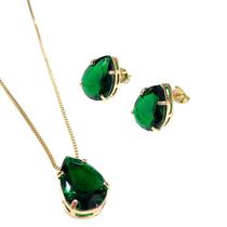 Conjunto Brincos+colar Gota Folheado A Ouro Verde Esmeralda Conjunto Brincos+colar Gota Folheado A Ouro Verde Esmeralda