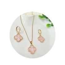 Conjunto Brincos+colar Trevo Folheado A Ouro 18k