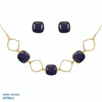 Conjunto brincos e colar, pedra natural estrela, banhado a ouro. Conjunto brincos e colar, pedra natural estrela, banhado a ouro.