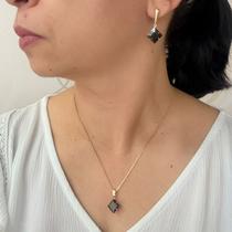Conjunto Brincos E Colar Zirconia Preto Folheado A Ouro Conjunto Brincos E Colar Zirconia Preto Folheado A Ouro