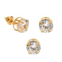 Conjunto Brincos e Pingente Ponto de Luz 6mm Ouro 18k