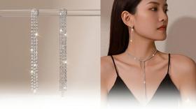 Conjunto Brincos Feminino E Colar Prata Zircônia Choker Festa Luxo Conjunto Brincos Feminino E Colar Prata Zircônia Choker Festa Luxo