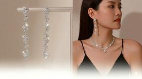 Conjunto Brincos Feminino E Colar Prata Zircônia Choker Festa Luxo Conjunto Brincos Feminino E Colar Prata Zircônia Choker Festa Luxo