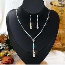 Conjunto Brincos Feminino E Colar Prata ZircôniaFesta Luxo