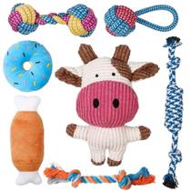 Conjunto Brinquedos Pet Mordedores Cordas e Pelúcias Com Apito