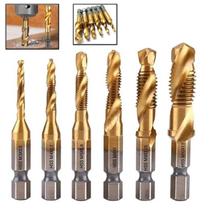 Conjunto Broca Macho Rosca Fura Aço Rapido Revestido Titanio Conjunto Broca Macho Rosca Fura Aço Rapido Revestido Titanio