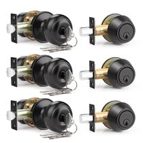 Conjunto Brotima com 3 fechaduras Keyed Alike Door Knob Deadbolt em preto fosco