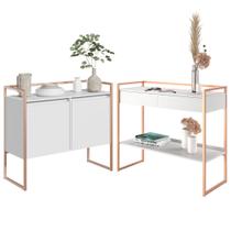 Conjunto Buffet 2 Portas e Aparador Industrial Branco Cobre Conjunto Buffet 2 Portas e Aparador Industrial Branco Cobre