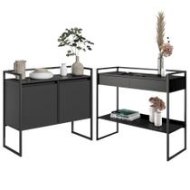 Conjunto Buffet 2 Portas e Aparador Industrial Preto