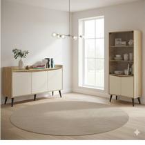 Conjunto Buffet Aparador 130cm + Cristaleira Amendoa / Off White