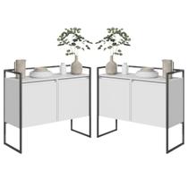 Conjunto Buffet Aparador Industrial 2 Portas Branco Preto