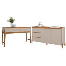 Conjunto Buffet Aparador Para Sala 3 Gavetas Lens Cedro Off White + Aparador Para Sala 2 Gavetas Lens Cedro Off White